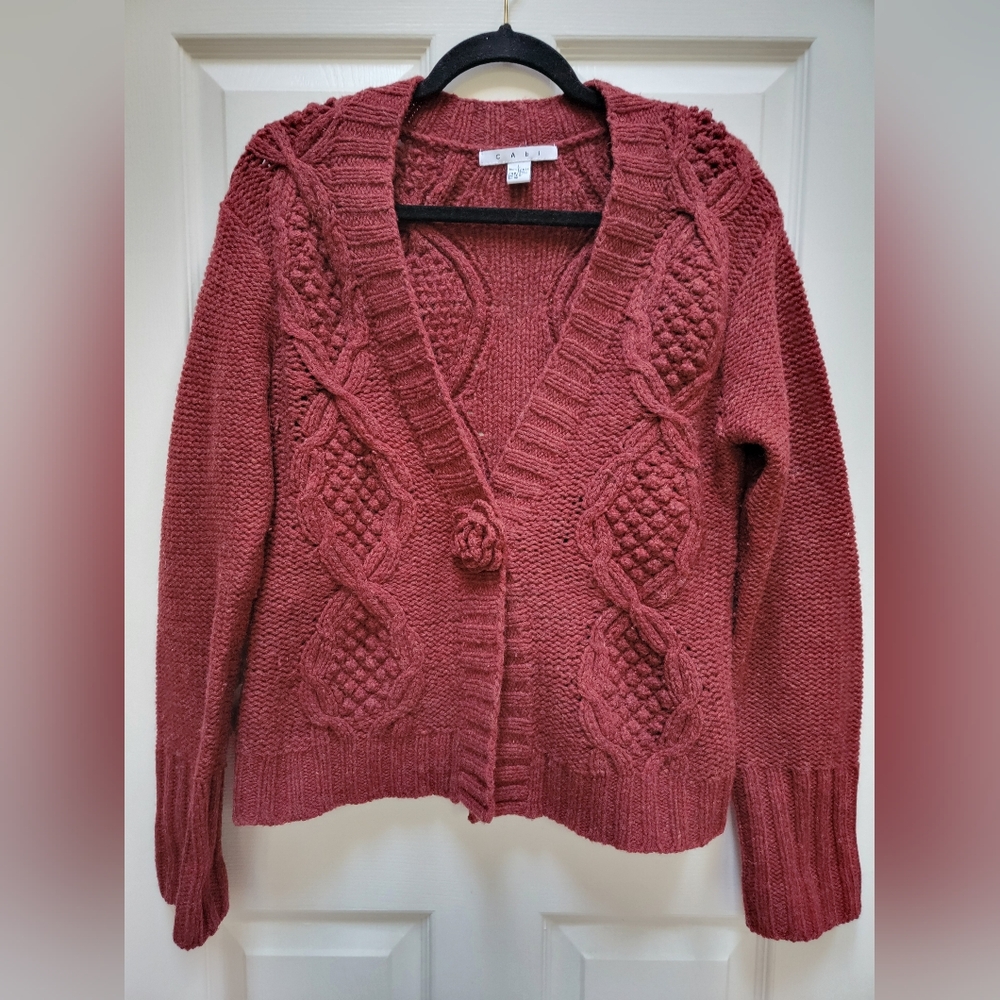 Cabi Women's Cable Knit 100% Lambswool One Button Cardigan Sweater Size Large
